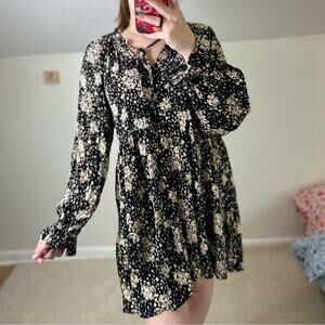 Vici Black and White Empire Waist Sundress with Bishop Sleeves